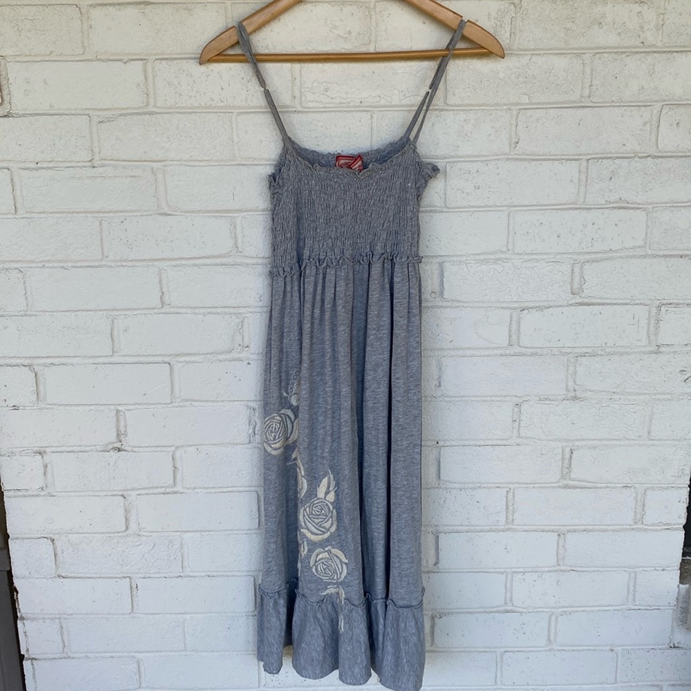Johnny Was JWLA Gray Embroidered Smocked Dress